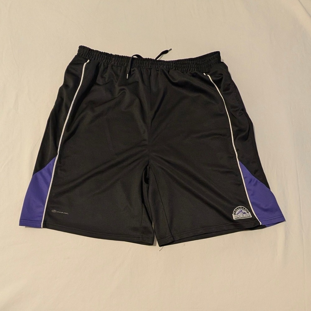 True Fan MLB Colorado Rockies Men's 2XL Black Athletic Mesh Shorts Drawstring